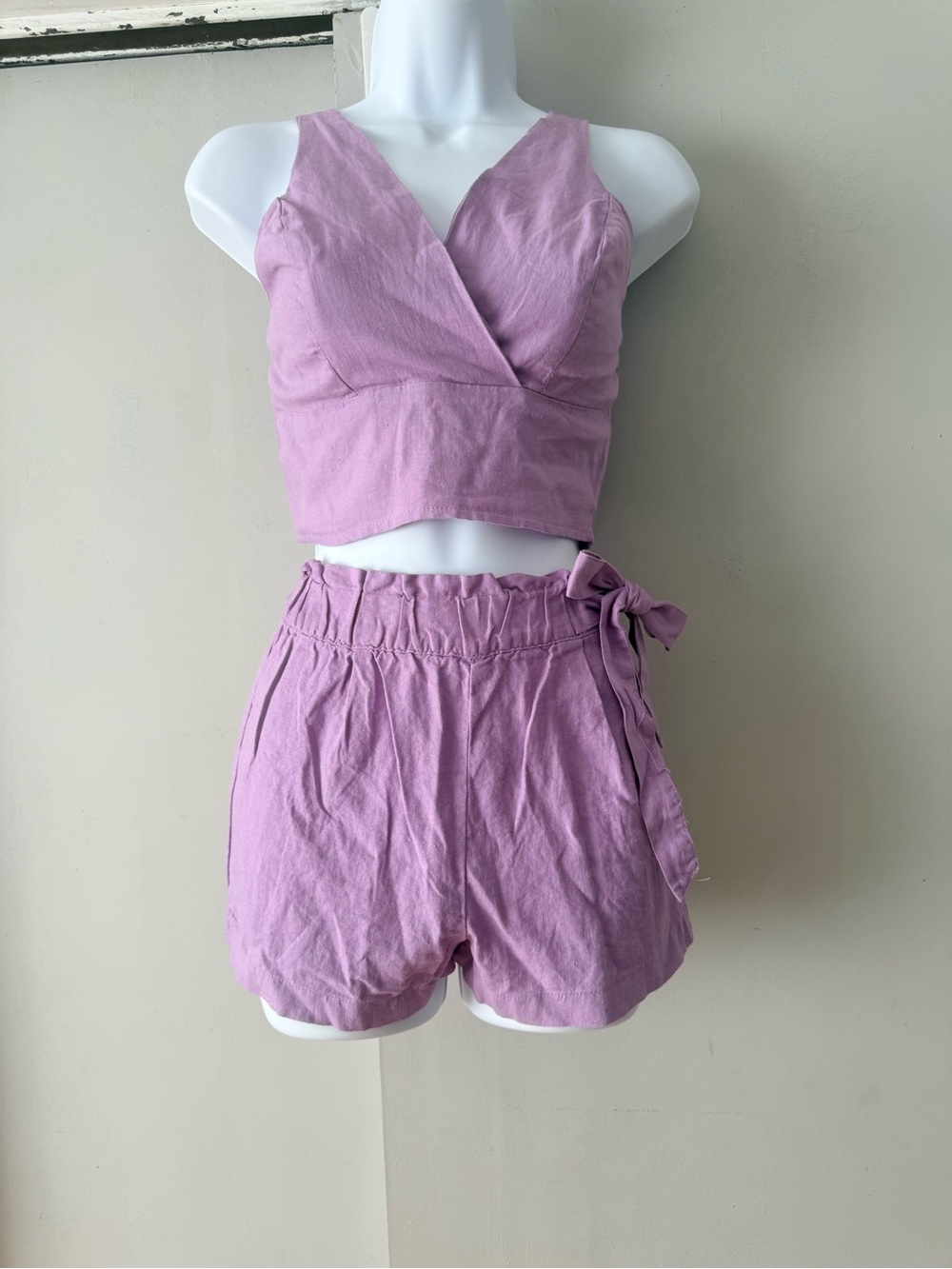 Lilac Two-Piece Crop Top & High-Waist Shorts Set